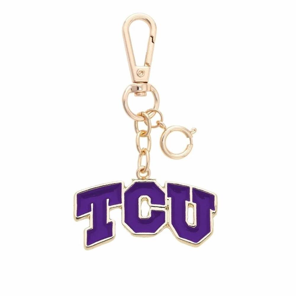 NEW CANVAS STYLE women's tcu horned frogs enamel logo bag charm in purple